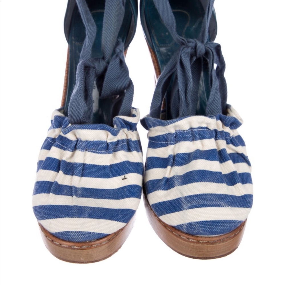 Chloe Round Toe Blue White Striped Platform Narrow